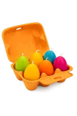 Eierdoosje met 6 paaseieren in paars/groen/blauw/oranje/geel