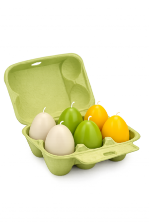 Eierdoosje met 6 paaseieren in geel/groen/wit